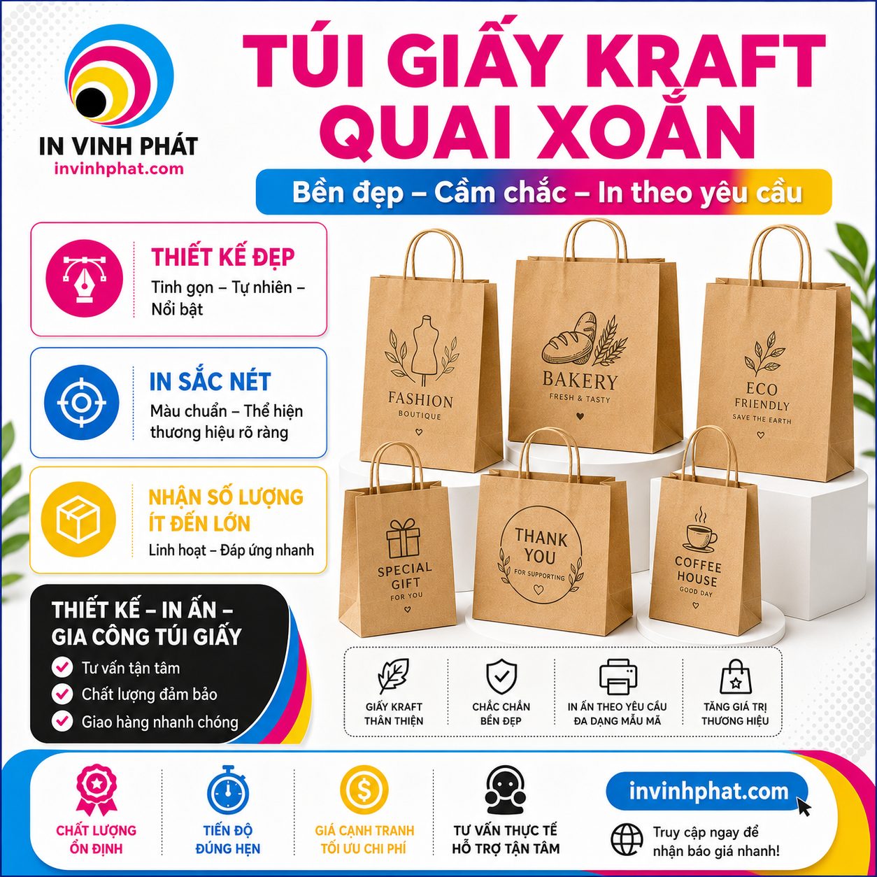 in túi giấy kraft quai xoắn