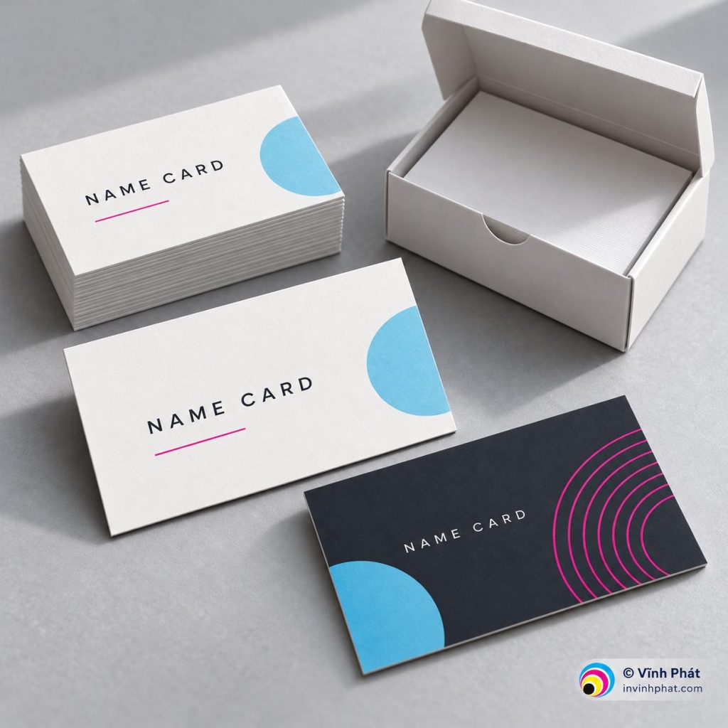 In card visit — mẫu giấy trắng và dấu bản quyền Vĩnh Phát