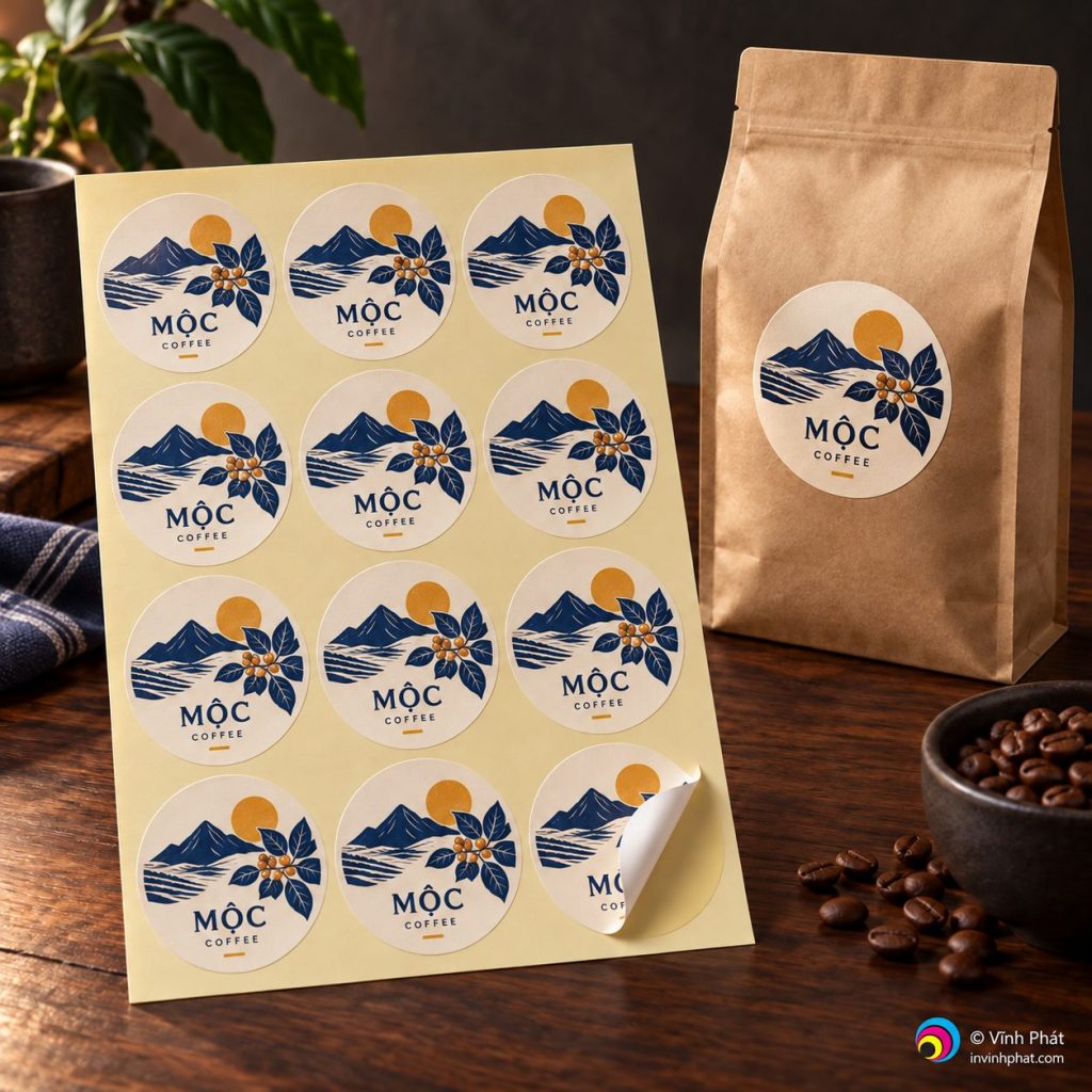 Decal giấy nhãn cà phê — bản quyền ảnh Vĩnh Phát