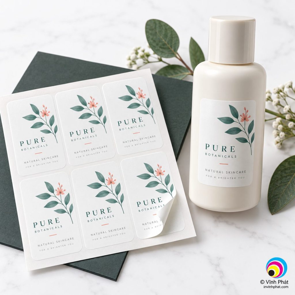 Decal nhựa sữa trên chai — bản quyền ảnh Vĩnh Phát
