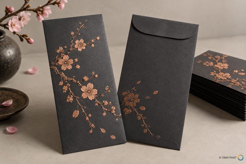 Lì xì charcoal ép kim đồng — ảnh minh họa có bản quyền Vĩnh Phát