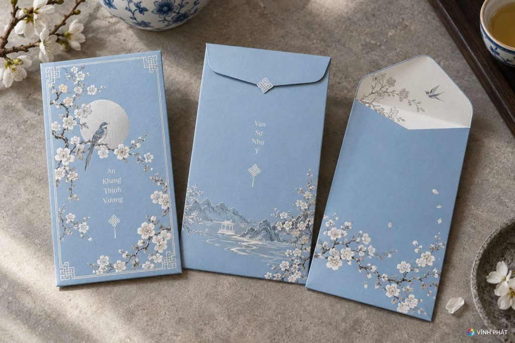 Lì xì xanh porcelain ép kim bạc — ảnh minh họa có bản quyền Vĩnh Phát