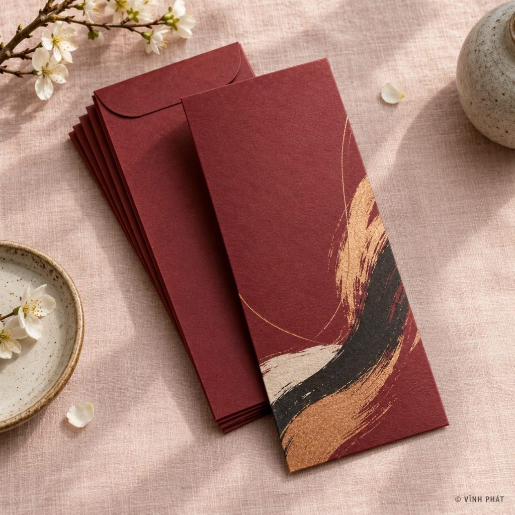 Ảnh minh họa chỗ in bao lì xì; thiết kế giấy và ép kim có bản quyền Vĩnh Phát
