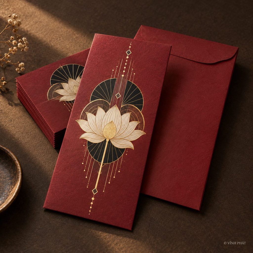 Ảnh minh họa in vĩnh phát: nâng tầm thương hiệu với bao lì xì cao cấp, in ấn sắc nét; thiết kế giấy và ép kim có bản quyền Vĩnh Phát