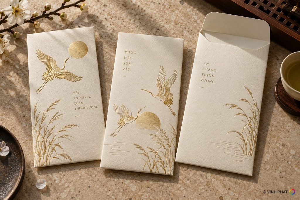 Lì xì ivory ép kim hạc vàng — ảnh minh họa có bản quyền Vĩnh Phát