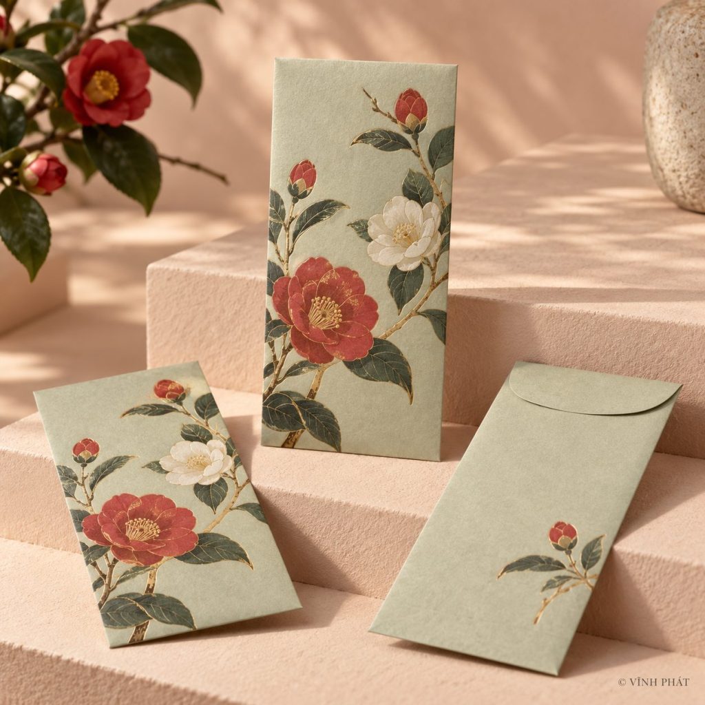 Ảnh minh họa vĩnh phát: lì xì vĩnh phát - may mắn trọn đời; thiết kế giấy và ép kim có bản quyền Vĩnh Phát