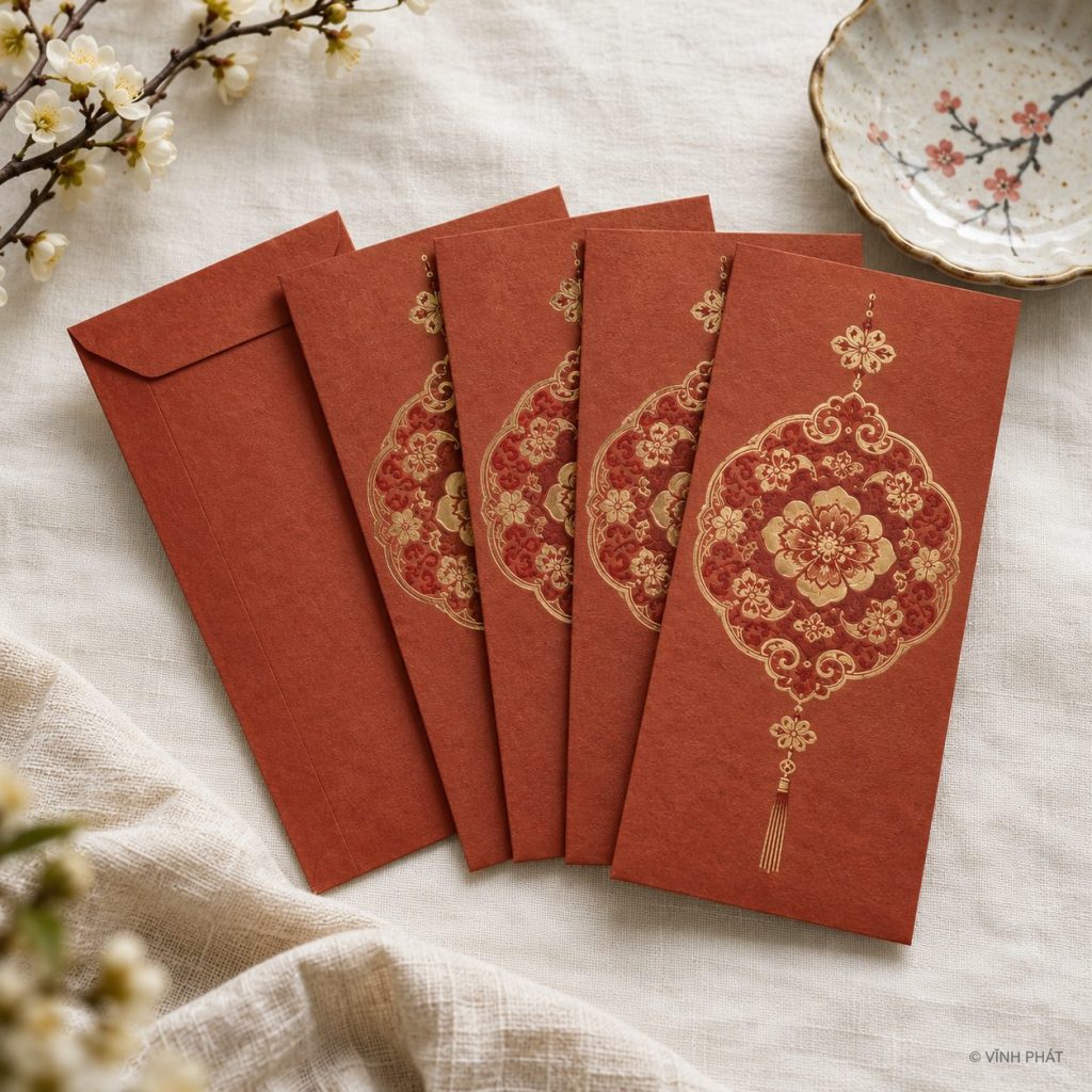 Ảnh minh họa vĩnh phát: lì xì vĩnh phát - niềm tin của khách hàng; thiết kế giấy và ép kim có bản quyền Vĩnh Phát