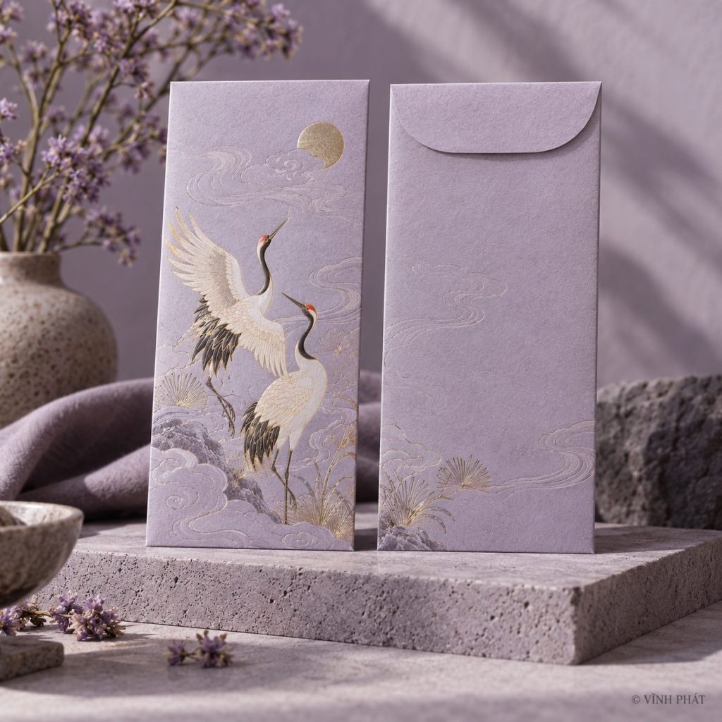 Ảnh minh họa bao lì xì in nhanh, giá rẻ, chất lượng đảm bảo tại in vĩnh phát; thiết kế giấy và ép kim có bản quyền Vĩnh Phát