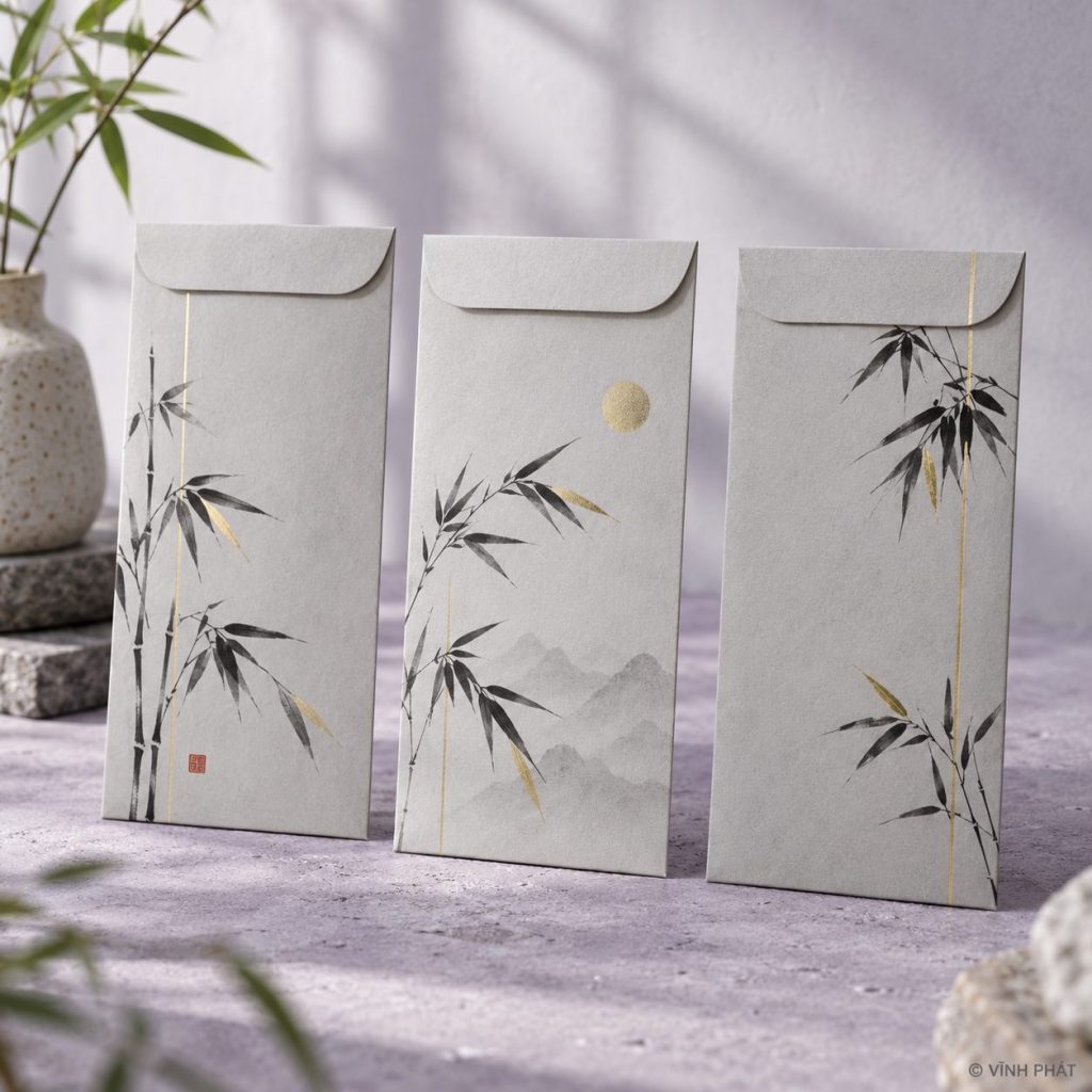 Ảnh minh họa in bao lì xì giá rẻ trên đường cách mạng tháng tám; thiết kế giấy và ép kim có bản quyền Vĩnh Phát
