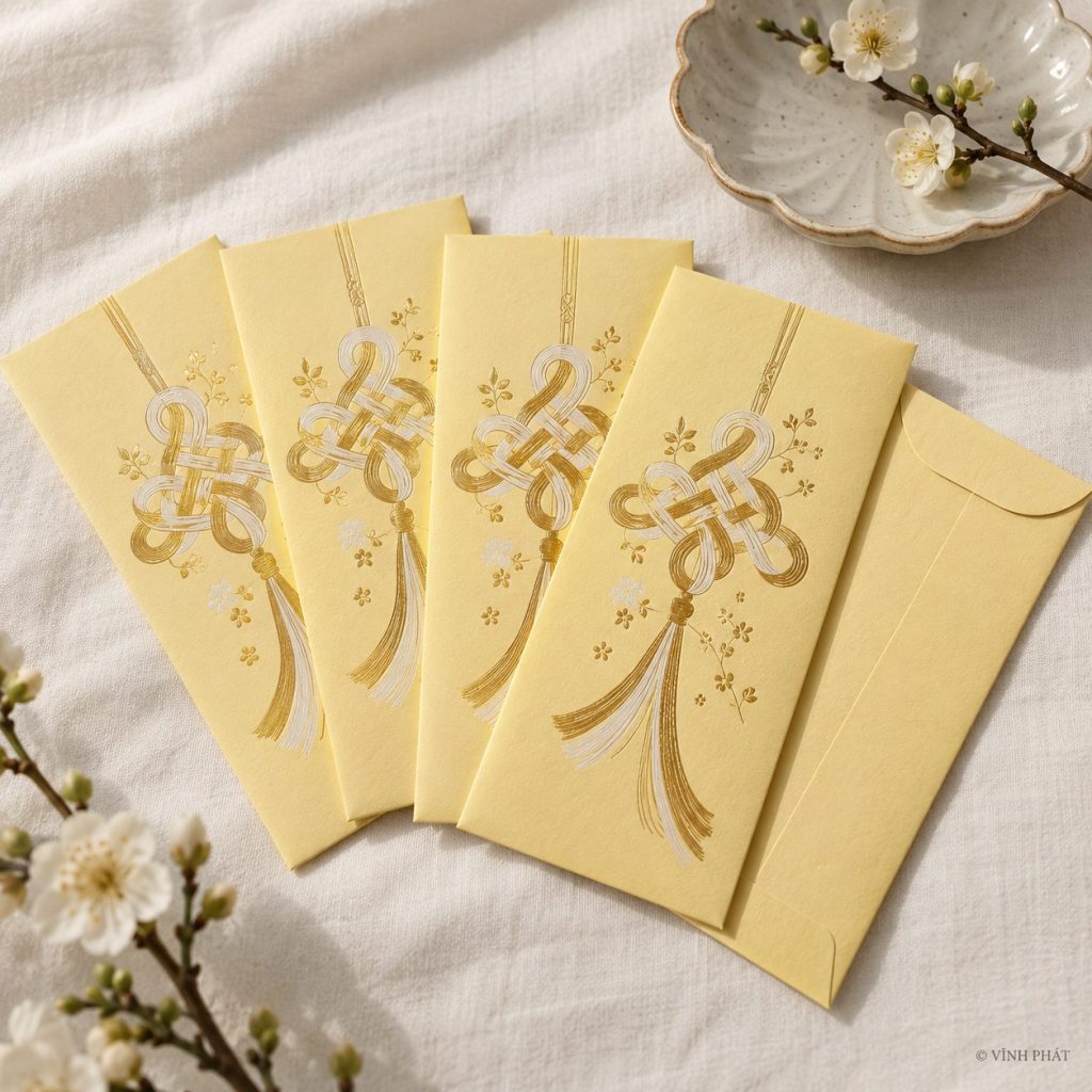 Ảnh minh họa vĩnh phát với hàng ngàn mẫu bao lì xì độc đáo, cập nhật xu hướng mới; thiết kế giấy và ép kim có bản quyền Vĩnh Phát