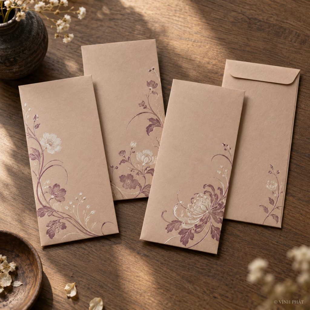 Ảnh minh họa xưởng in bao lì xì; thiết kế giấy và ép kim có bản quyền Vĩnh Phát