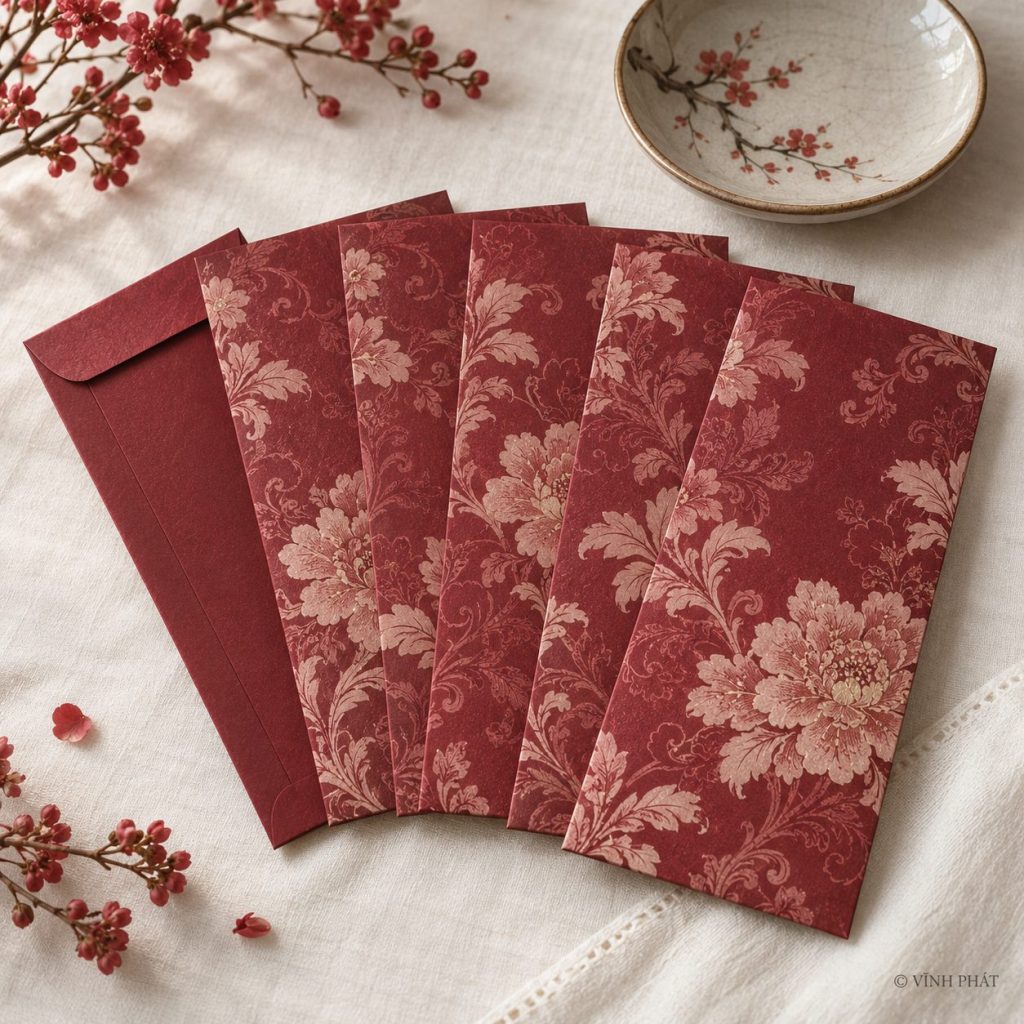 Ảnh minh họa vĩnh phát: lì xì đỏ, may mắn cả năm; thiết kế giấy và ép kim có bản quyền Vĩnh Phát