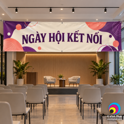 Mẫu in băng rôn sự kiện hiflex với logo bản quyền Vĩnh Phát ở góc ảnh