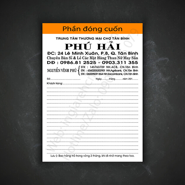 In phiếu thu Quận 3, Quận 10 ở TPHCM giá siêu tốt – Công ty Vĩnh Phát