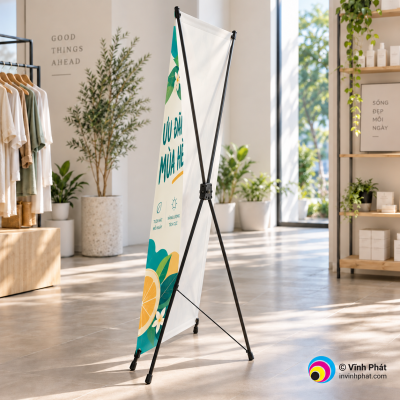 Góc ảnh chi tiết mẫu in standee chữ X, vật liệu và cấu trúc tham khảo