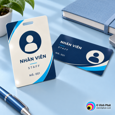 Góc ảnh chi tiết mẫu in thẻ nhựa nhân viên, vật liệu và cấu trúc tham khảo