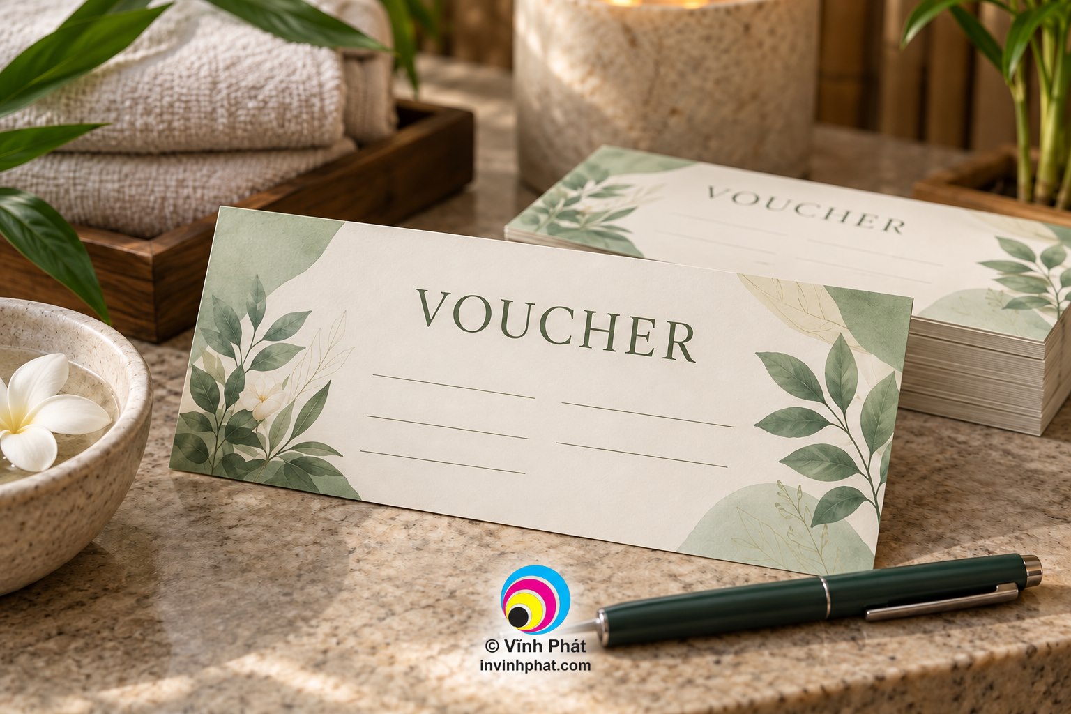 Chi tiết chất liệu và hoàn thiện in voucher spa